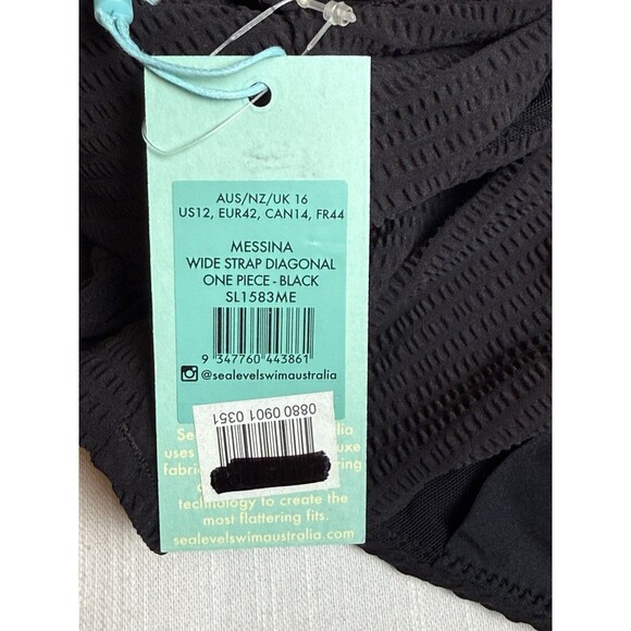 Sea Level Swim Messina Wide Strap Diagonal One Piece Black Swimsuit Sz US 12 New - Picture 8 of 11
